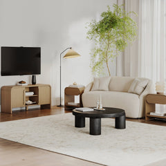 Arched TV Stand and 2 End Tables Living Room Set Light Brown