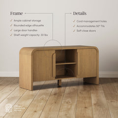 Arched TV Stand or Media Console Cabinet Warm Oak
