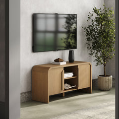 Arched TV Stand or Media Console Cabinet Warm Oak