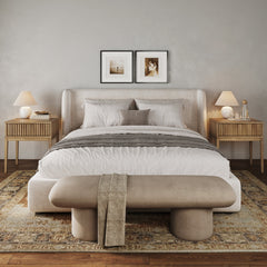 Bohemian Solid Wood Nightstand Set of 2 with Drawer Light Brown