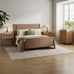 Faux Suede Queen Bedroom Set with 1 Fluted Dresser & 2 Nightstands Light Brown