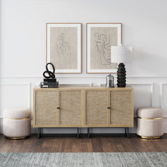 Rattan Storage Cabinet Credenza Oak (Set of 2)