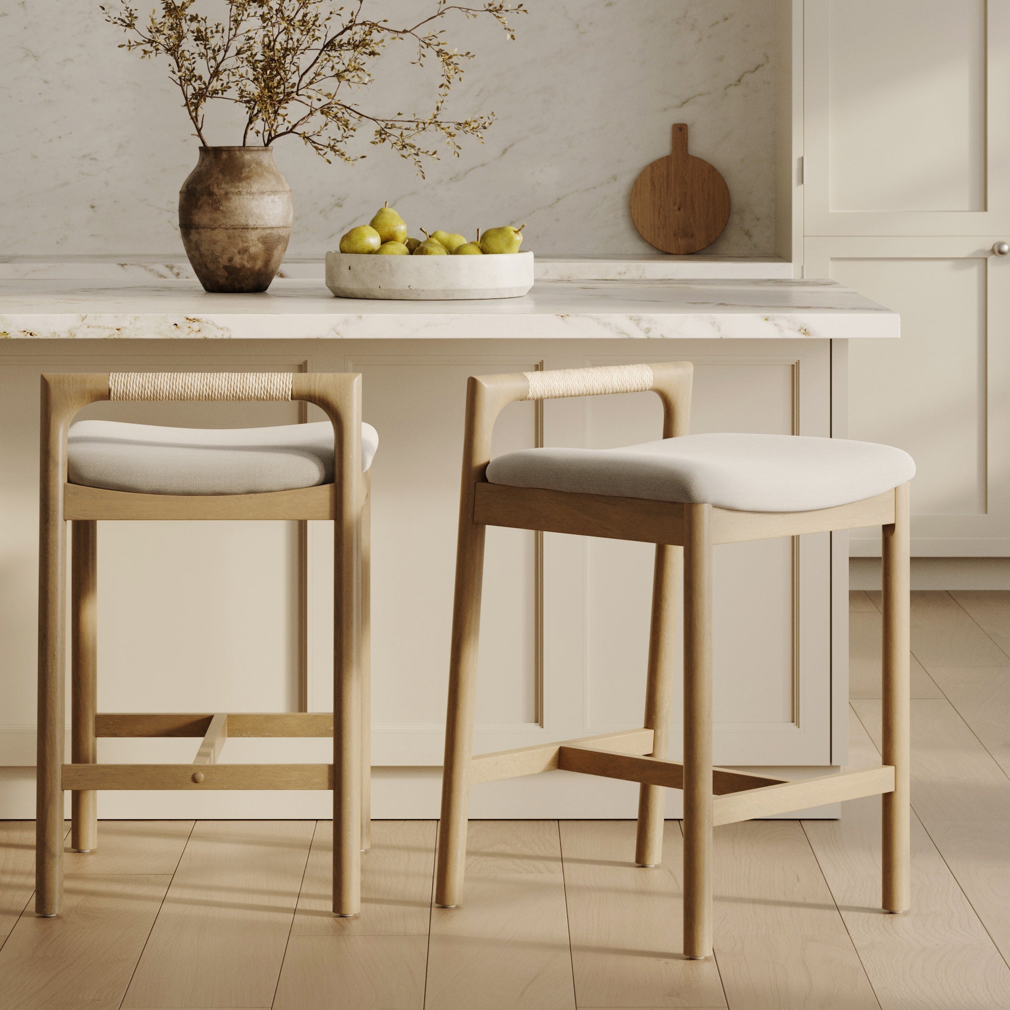 Modern Wooden Upholstered Low Back Counter Stool Light Brown (Set of 2)