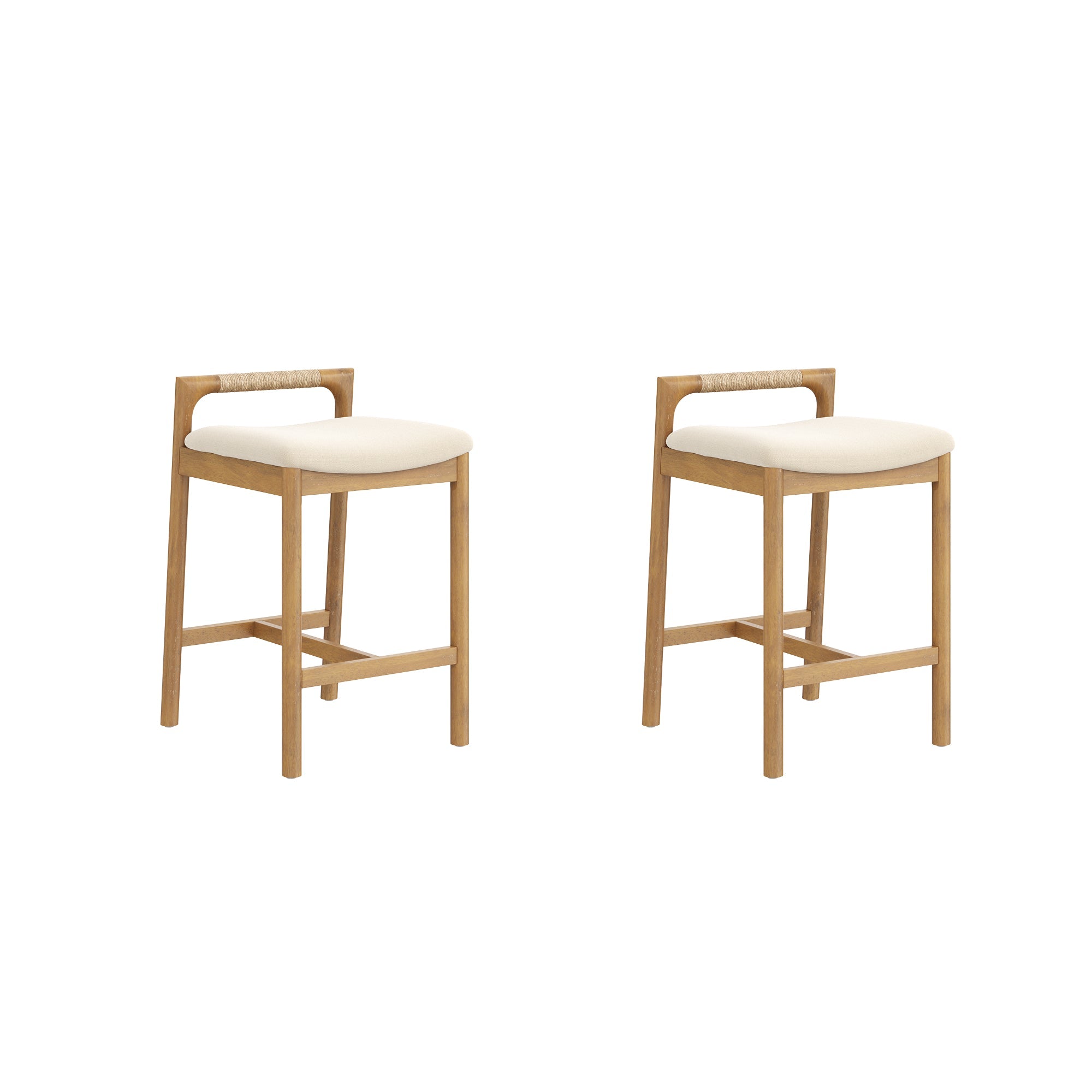 Modern Wooden Upholstered Low Back Counter Stool Light Brown (Set of 2)