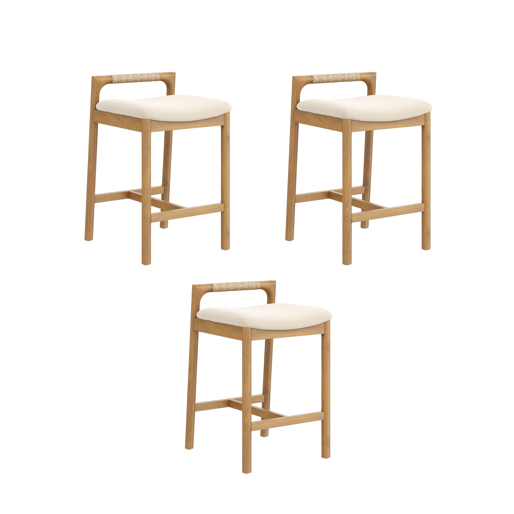 Modern Wooden Upholstered Low Back Counter Stool Light Brown (Set of 3)
