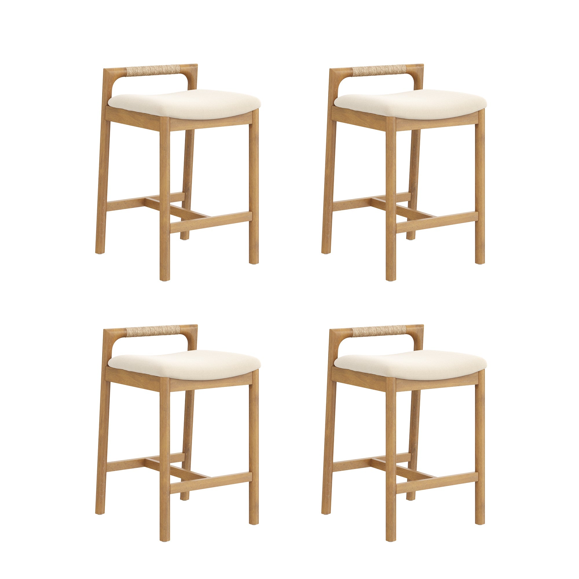 Modern Wooden Upholstered Low Back Counter Stool Light Brown (Set of 4)