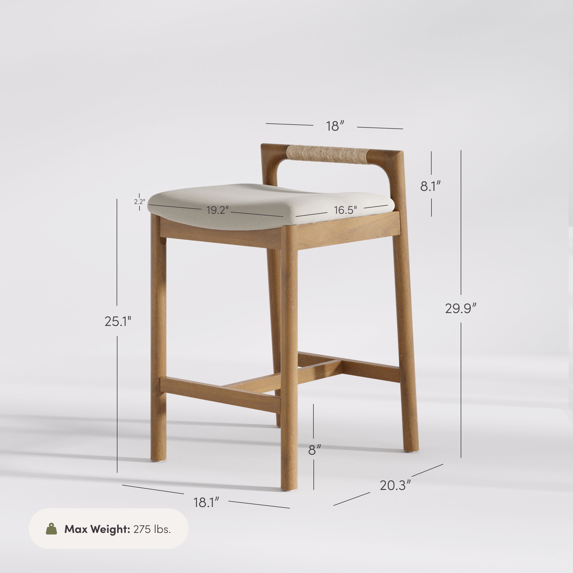 Modern Wooden Upholstered Low Back Counter Stool Light Brown
