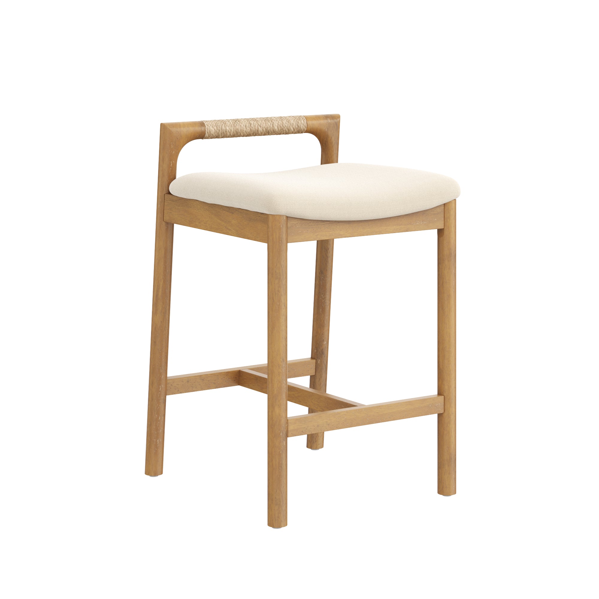 Modern Wooden Upholstered Low Back Counter Stool Light Brown
