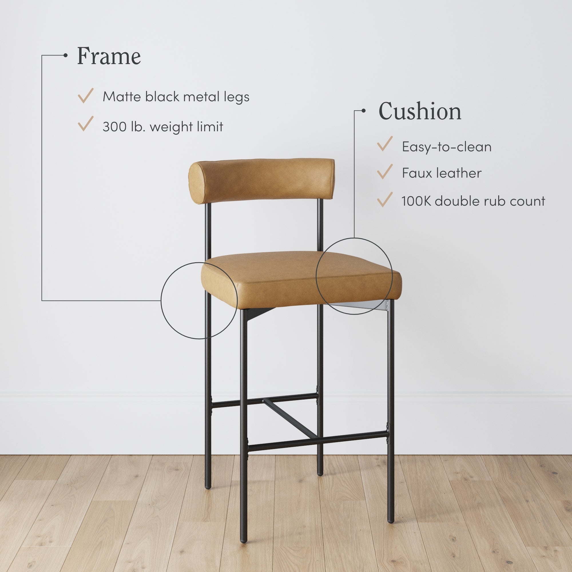 Faux Leather Counter Height Bar Stool Brown
