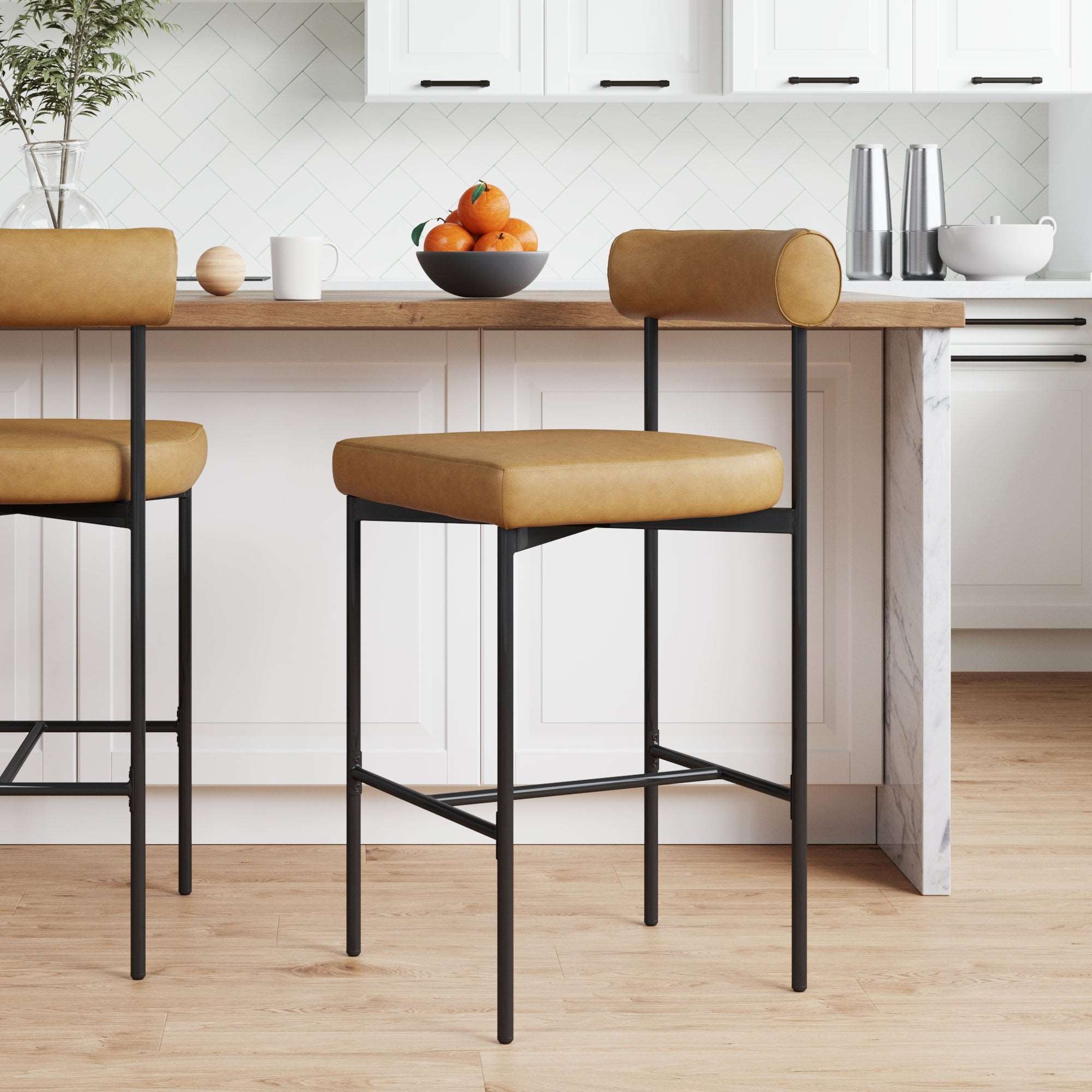 Faux Leather Counter Height Bar Stool Brown