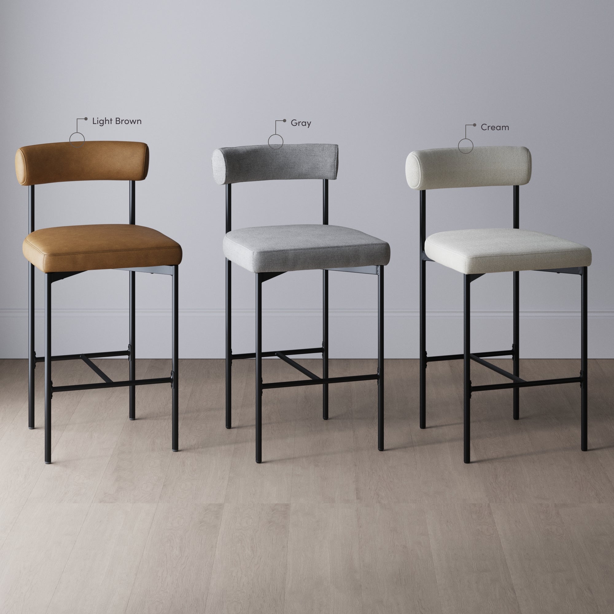 Faux Leather Counter Height Bar Stools Brown (Set of 3)
