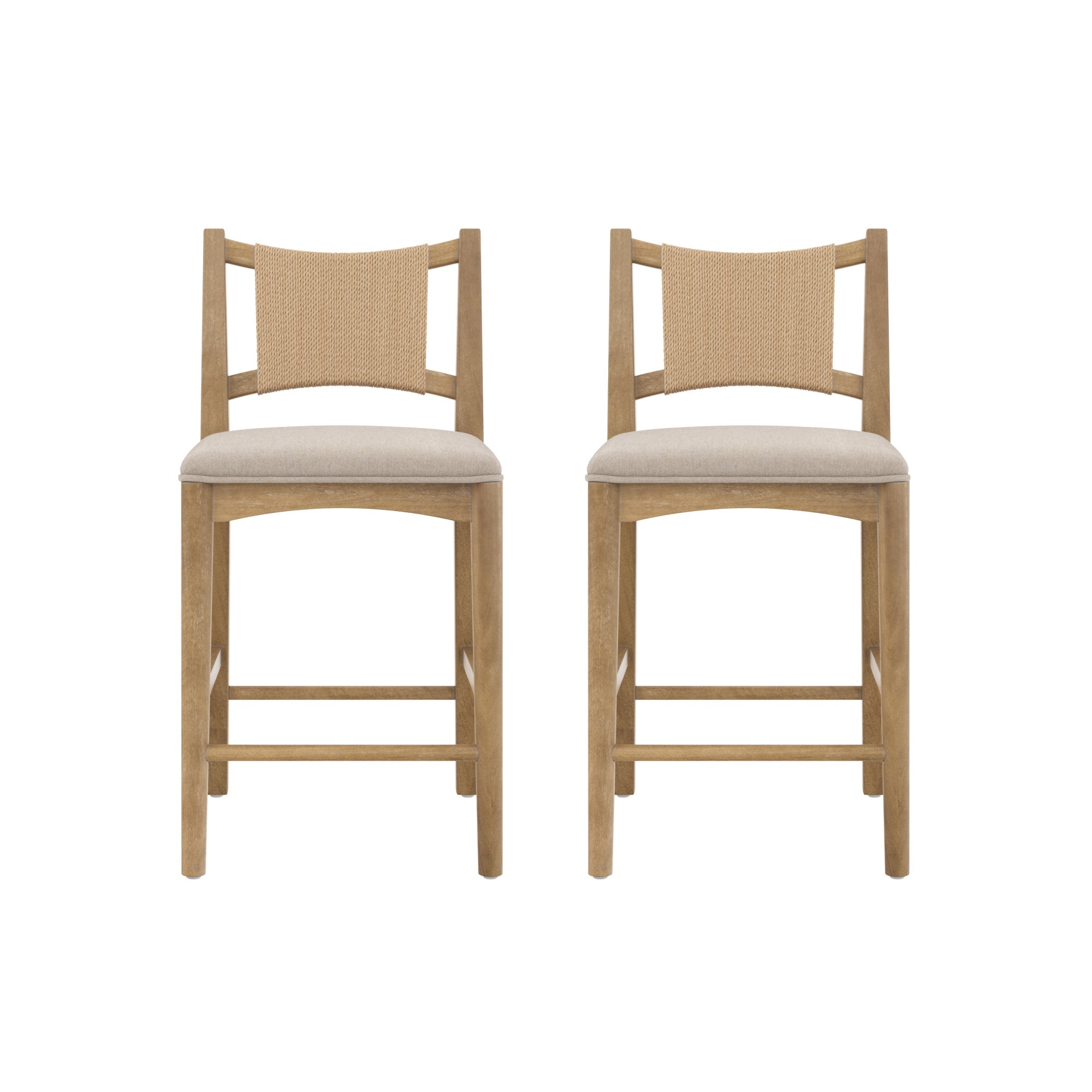 Seagrass Back Arched Footrest Counter Height Bar Stool (Set of 2)