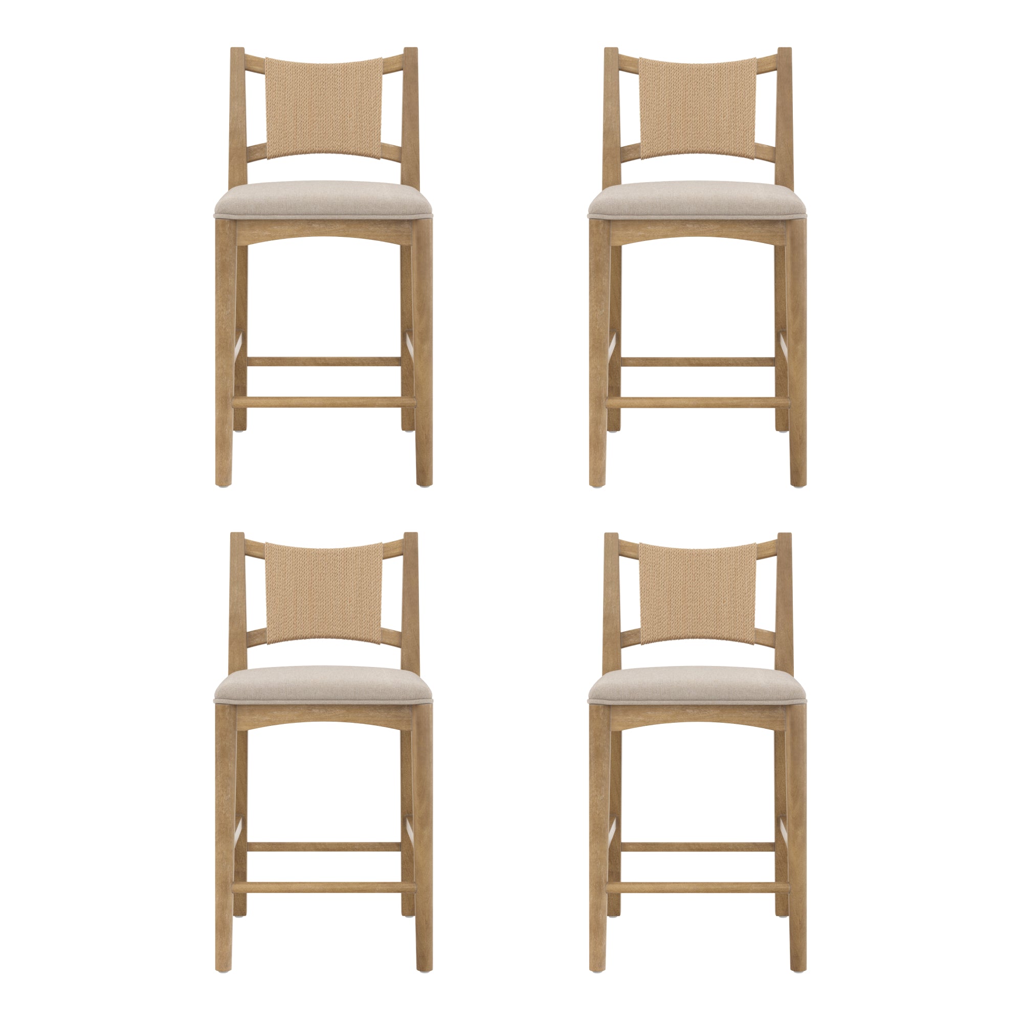 Seagrass Back Arched Footrest Counter Height Bar Stool (Set of 4)