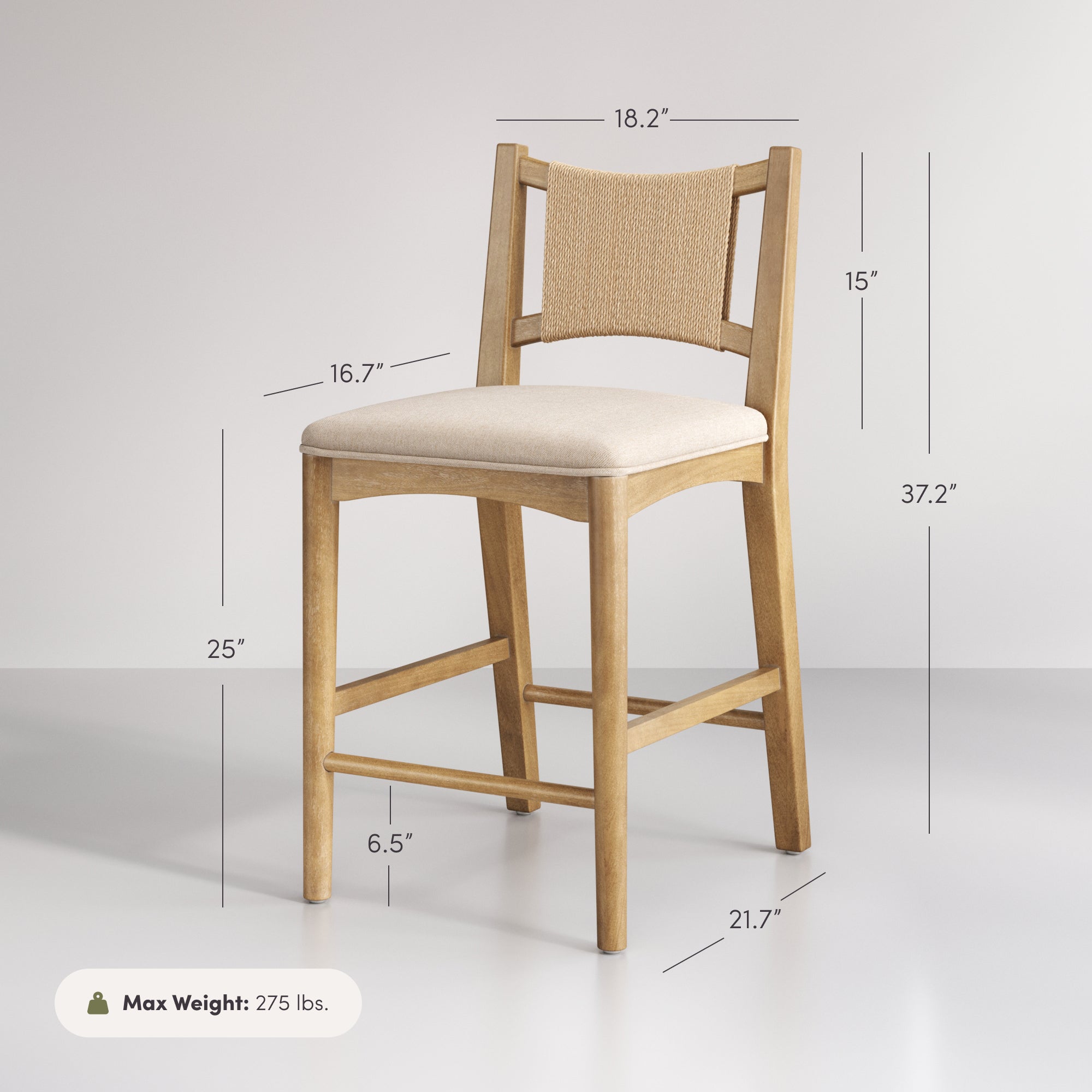 Seagrass Back Arched Footrest Counter Height Bar Stool (Set of 4)