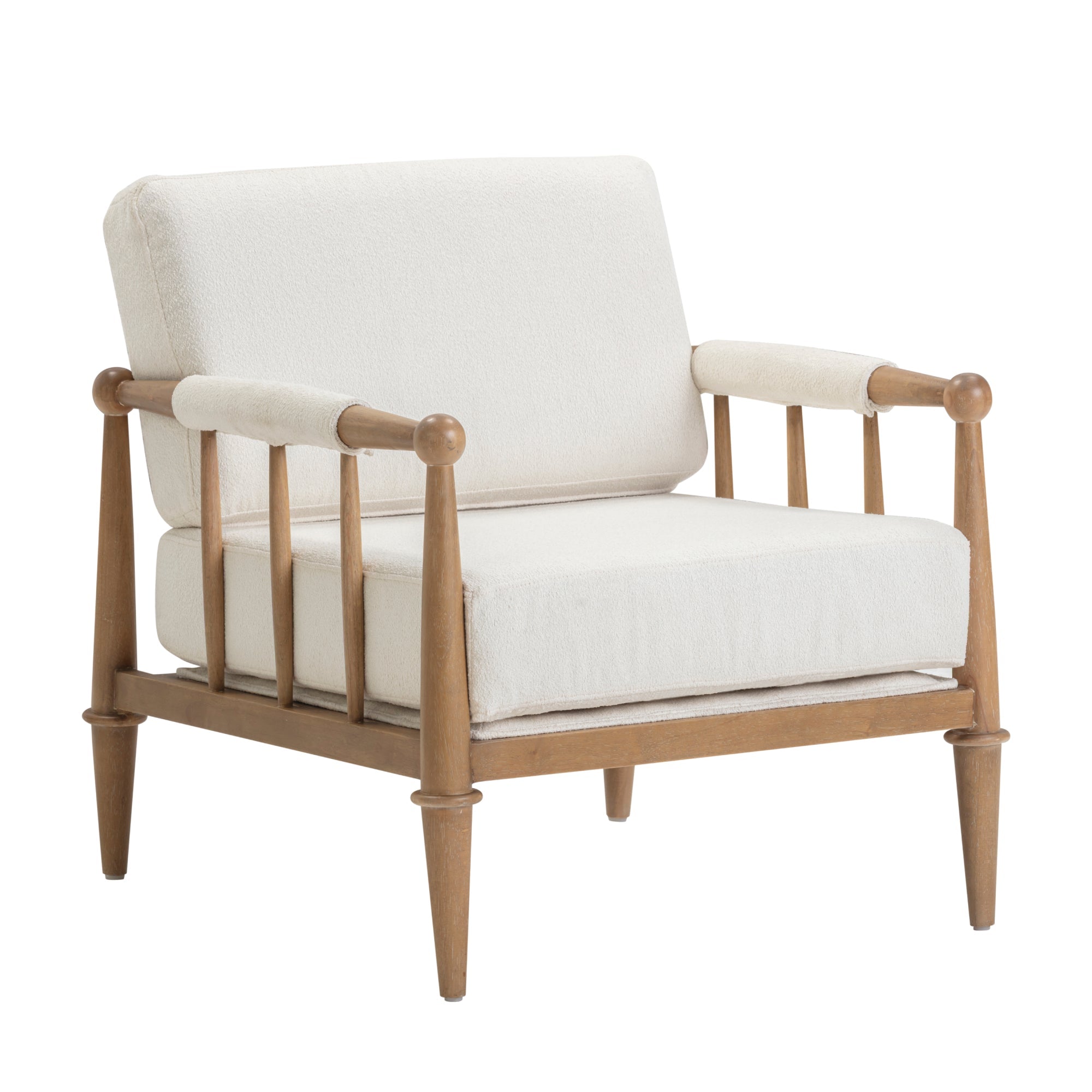 Bohemian Boucle Accent Chair with Arm Cream Boucle