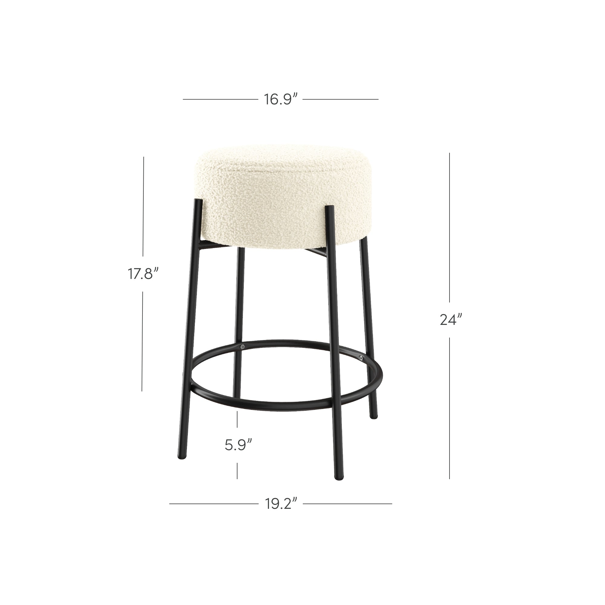 Round Boucle Backless Counter Height Bar Stools (Set of 2)