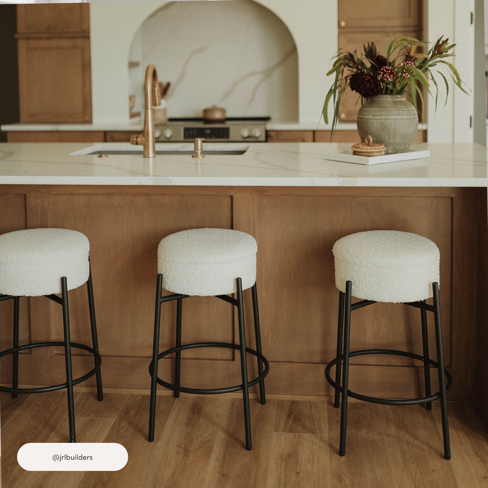 Round Boucle Backless Counter Height Bar Stools (Set of 2)