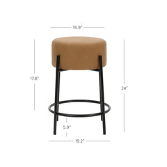 Round Faux Leather Backless Counter Height Bar Stools Brown (Set of 2)