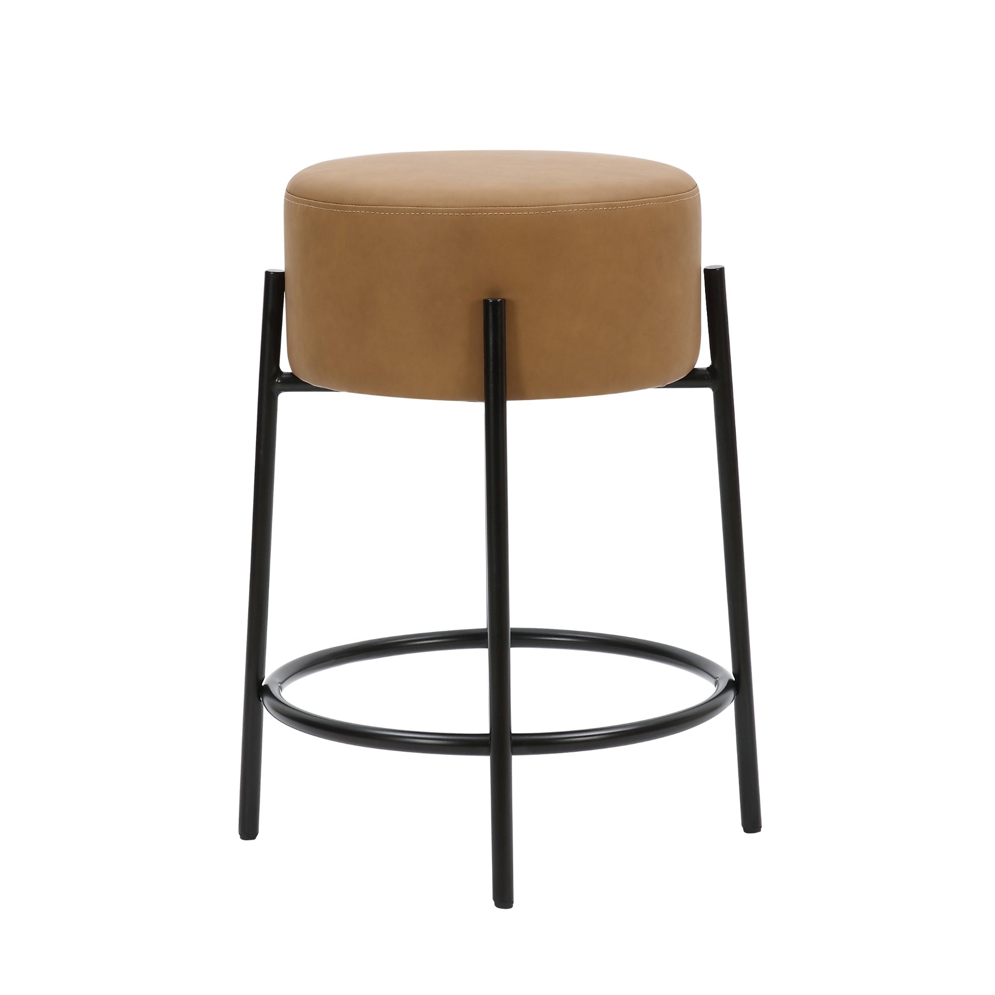 Round Faux Leather Backless Counter Height Bar Stool Brown