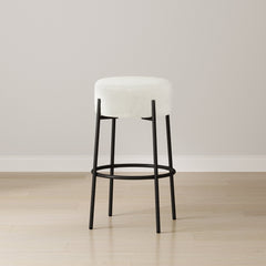 Round White Boucle Backless Bar Height Stool