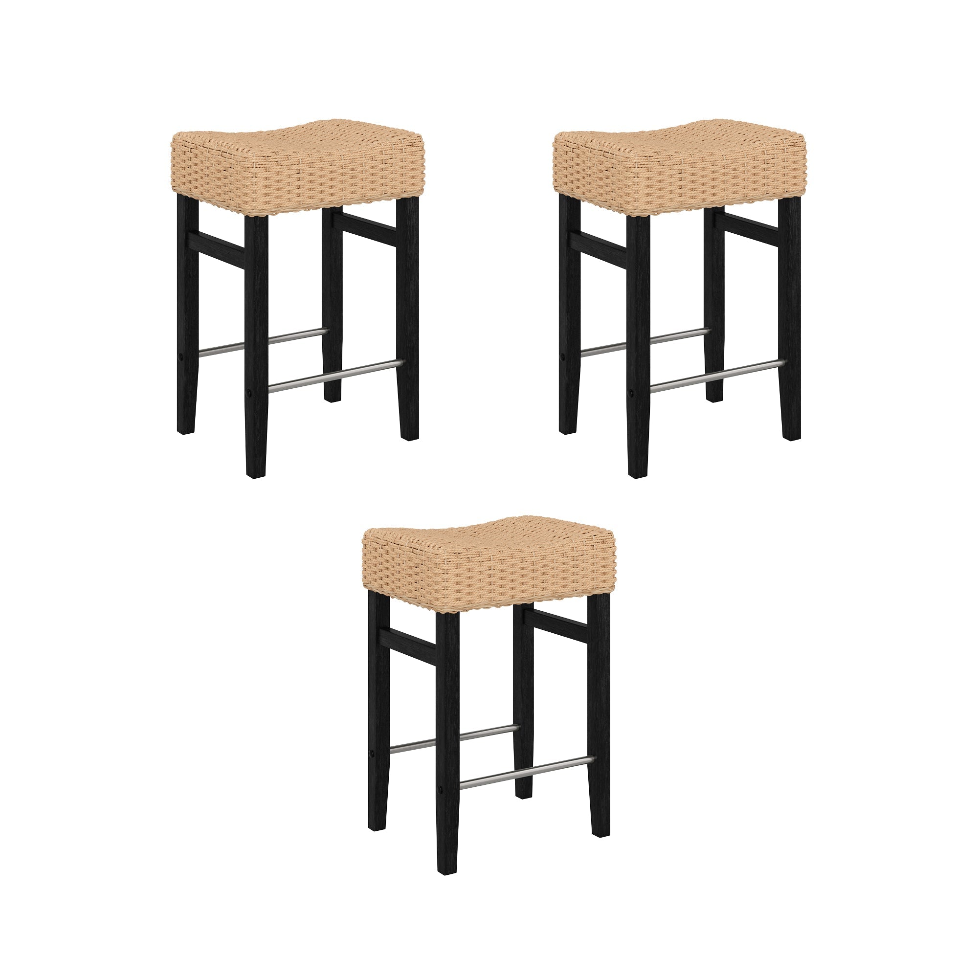 Seagrass Counter Height Bar Stools Black (Set of 3)