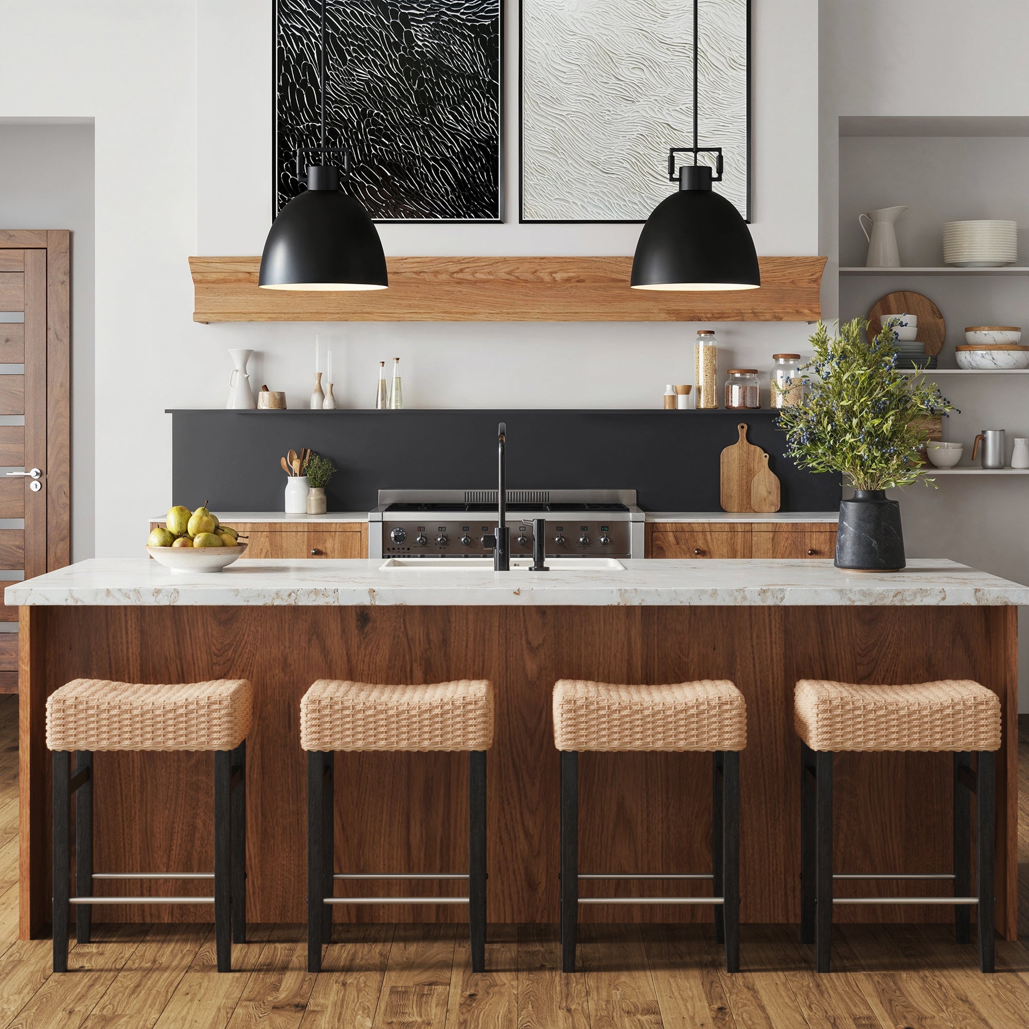 Seagrass Counter Height Bar Stools Black (Set of 4)