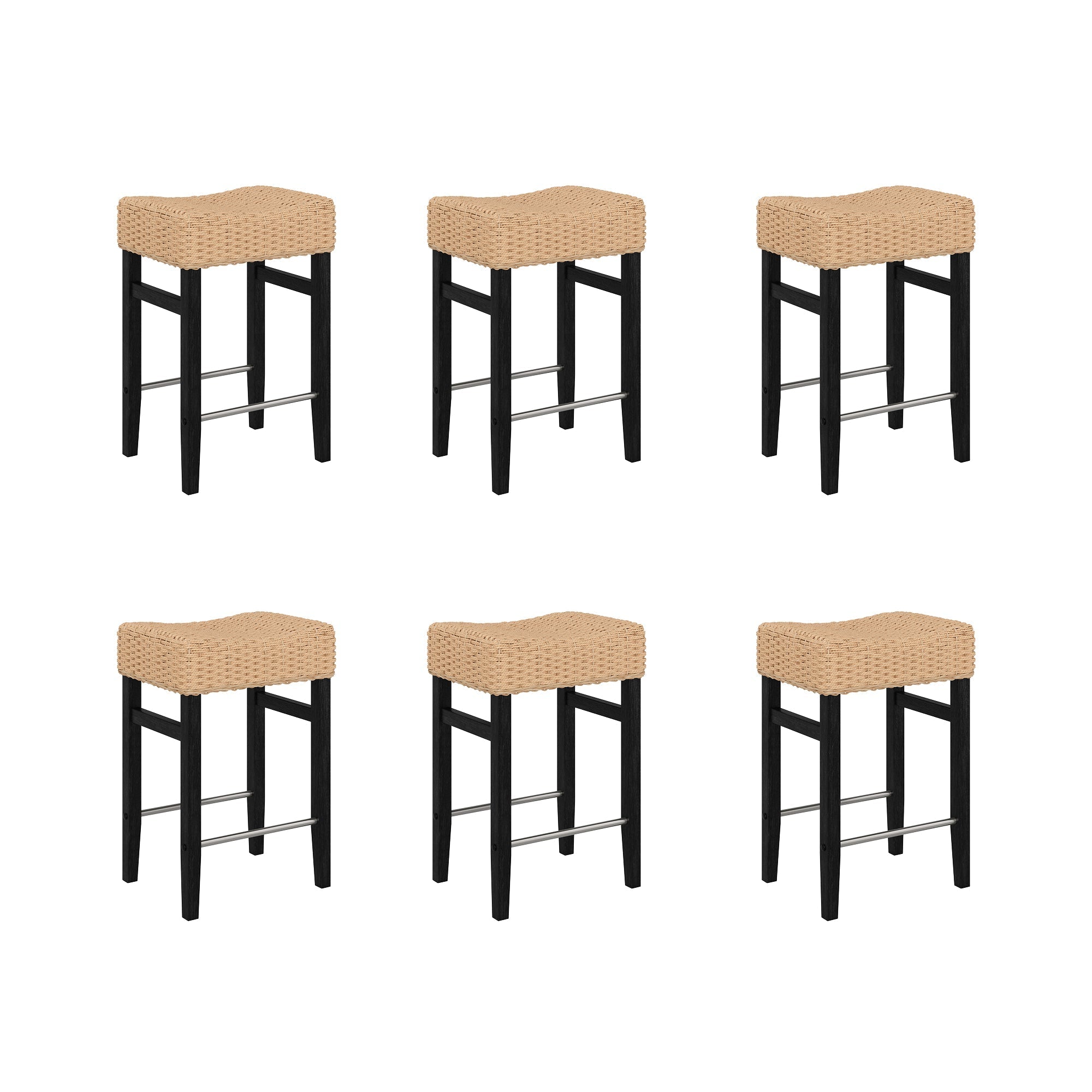 Seagrass Counter Height Bar Stools Black (Set of 6)