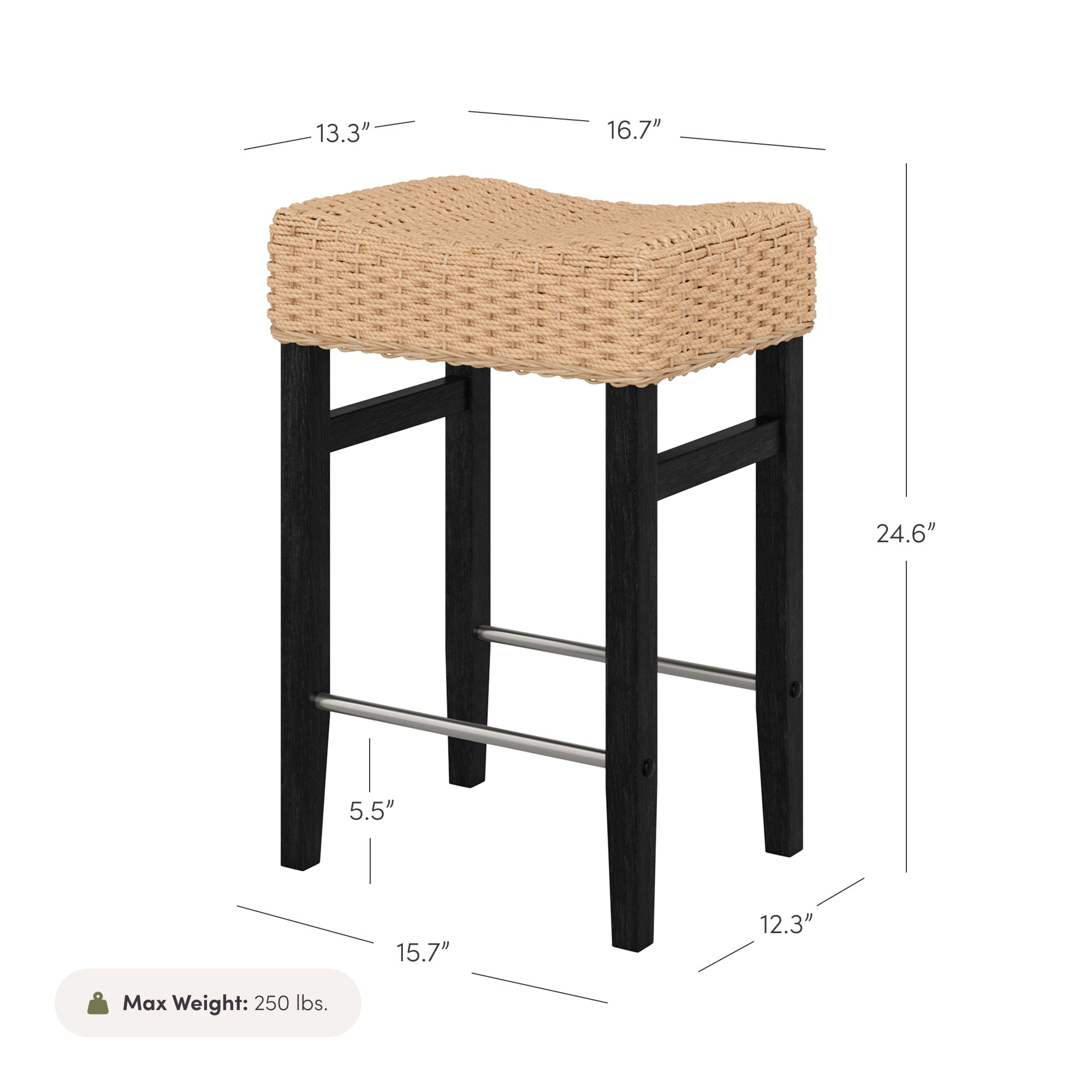 Seagrass Counter Height Bar Stools Black (Set of 3)