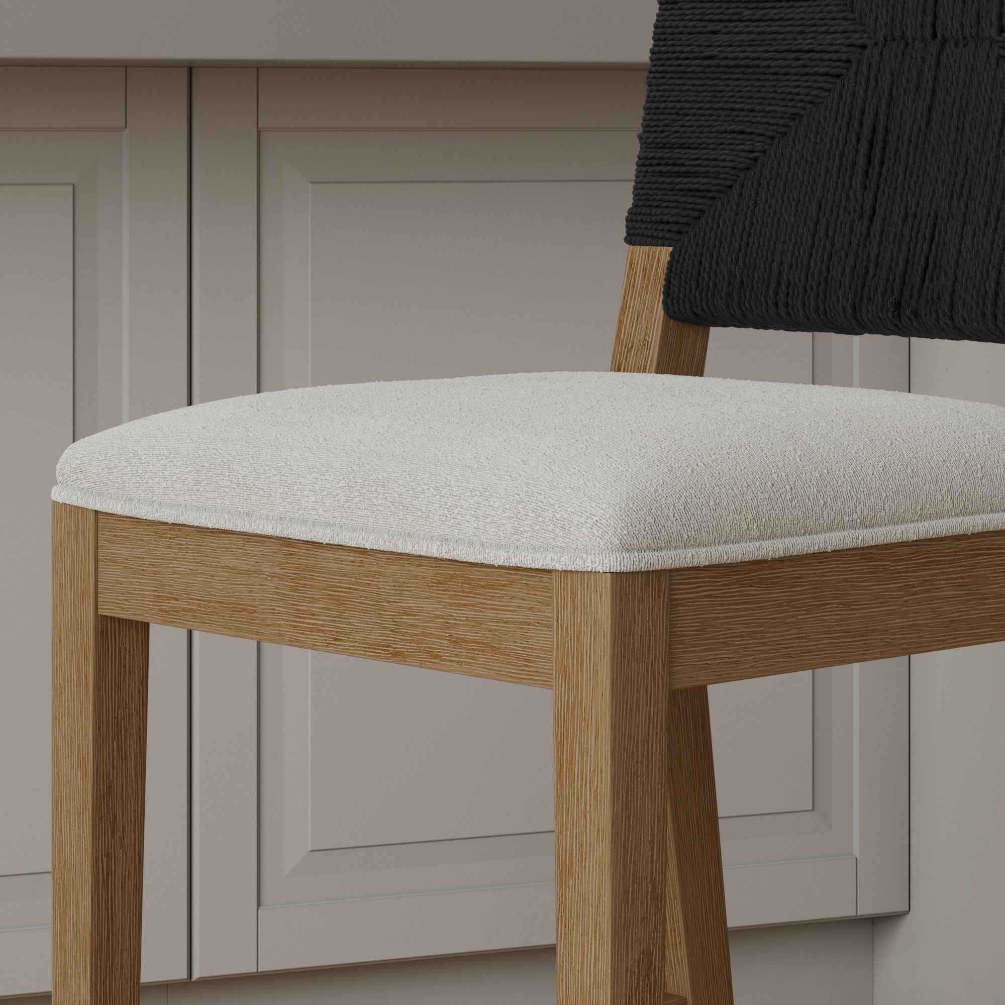 Boucle & Seagrass Counter Height Bar Stools Black (Set of 4)