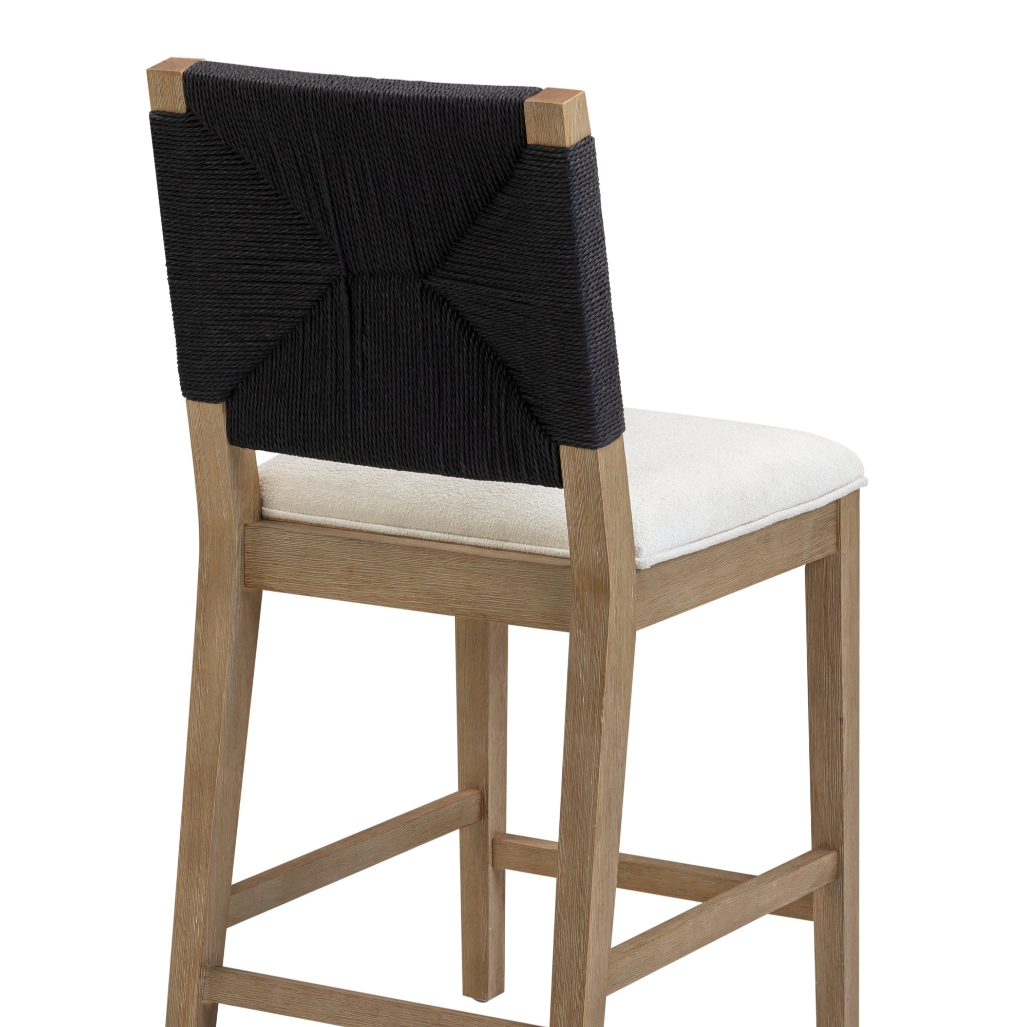 Boucle & Seagrass Counter Height Bar Stools Black (Set of 2)