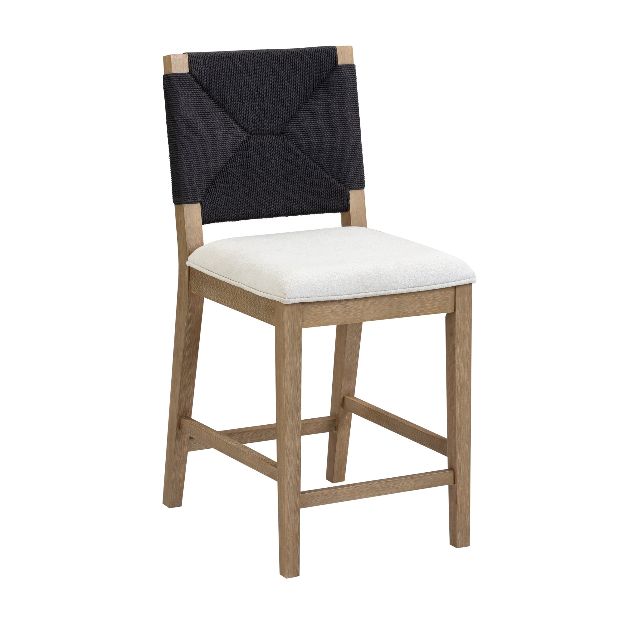 Boucle & Seagrass Boho Counter Height Bar Stool Black