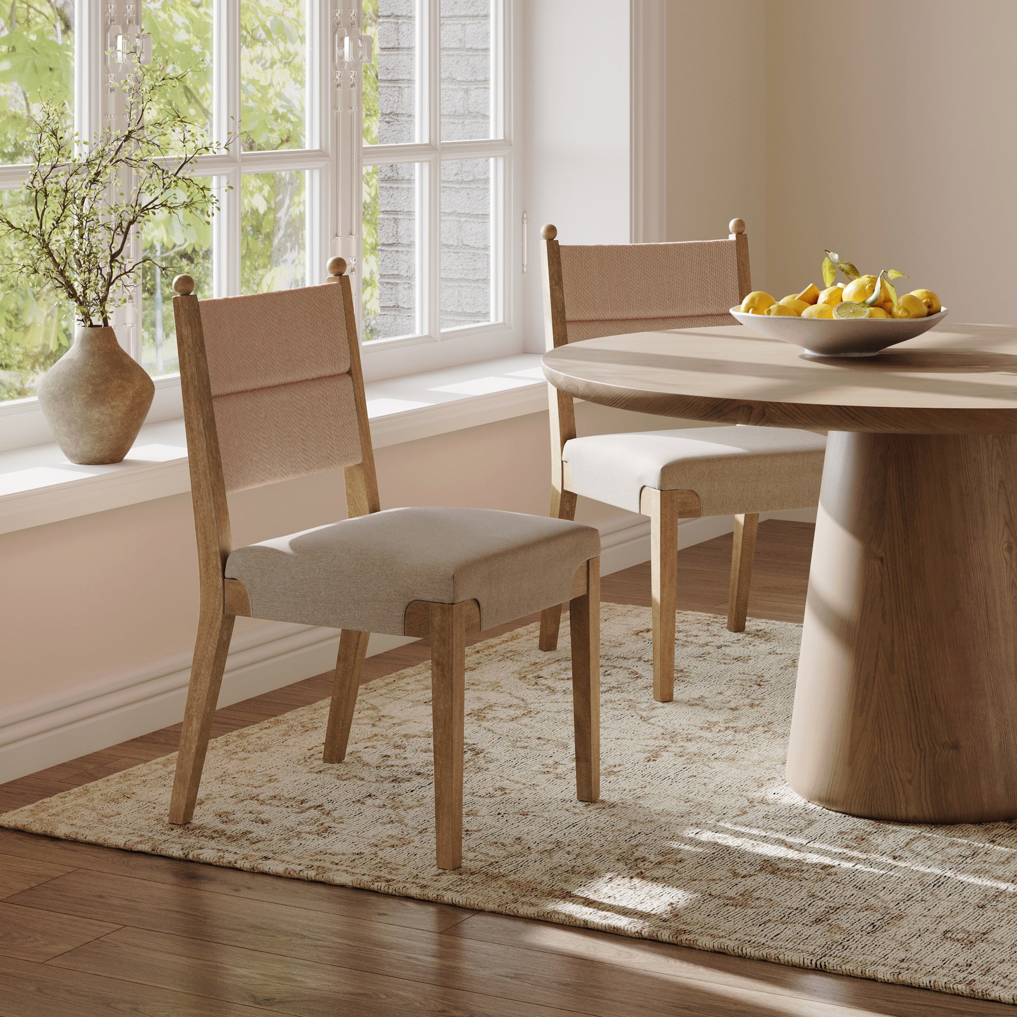 Boho Natural Flax & Seagrass Dining Chair (Set of 2)