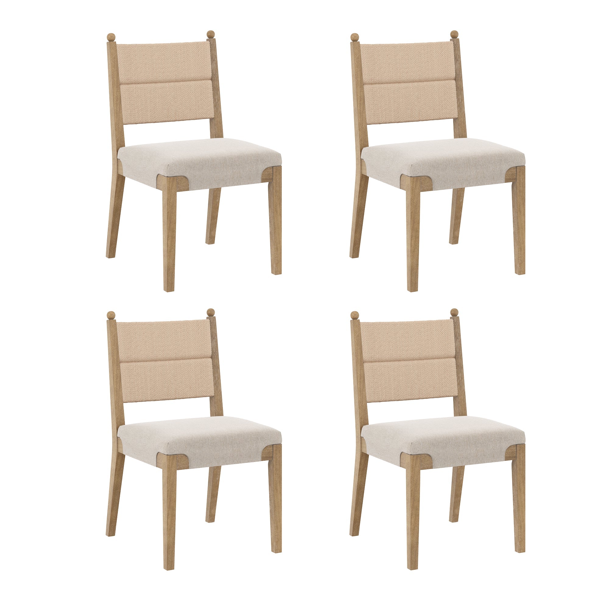 Boho Natural Flax & Seagrass Dining Chair (Set of 4)