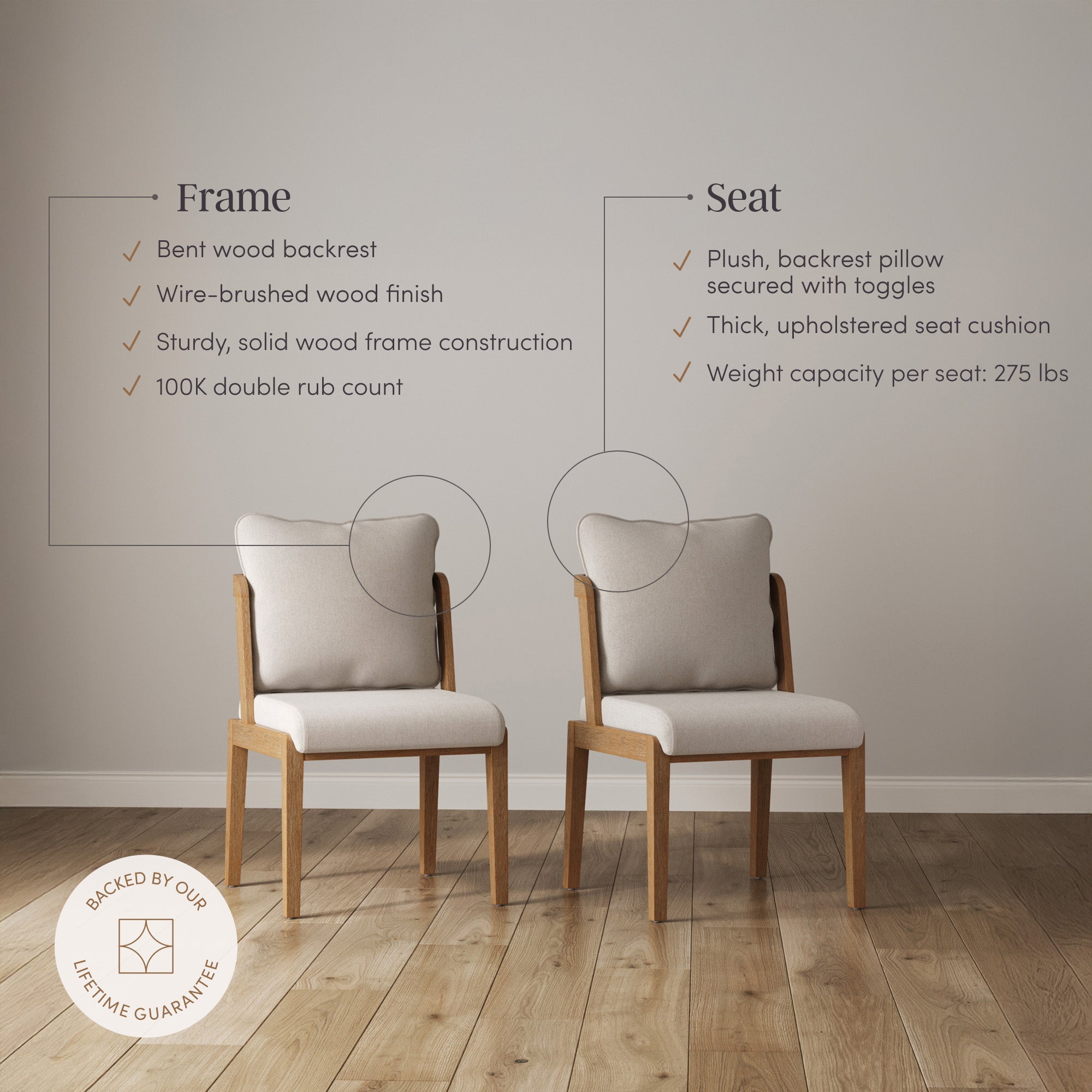 Scandinavian 2-Pack Dining Chair with Back Light Brown