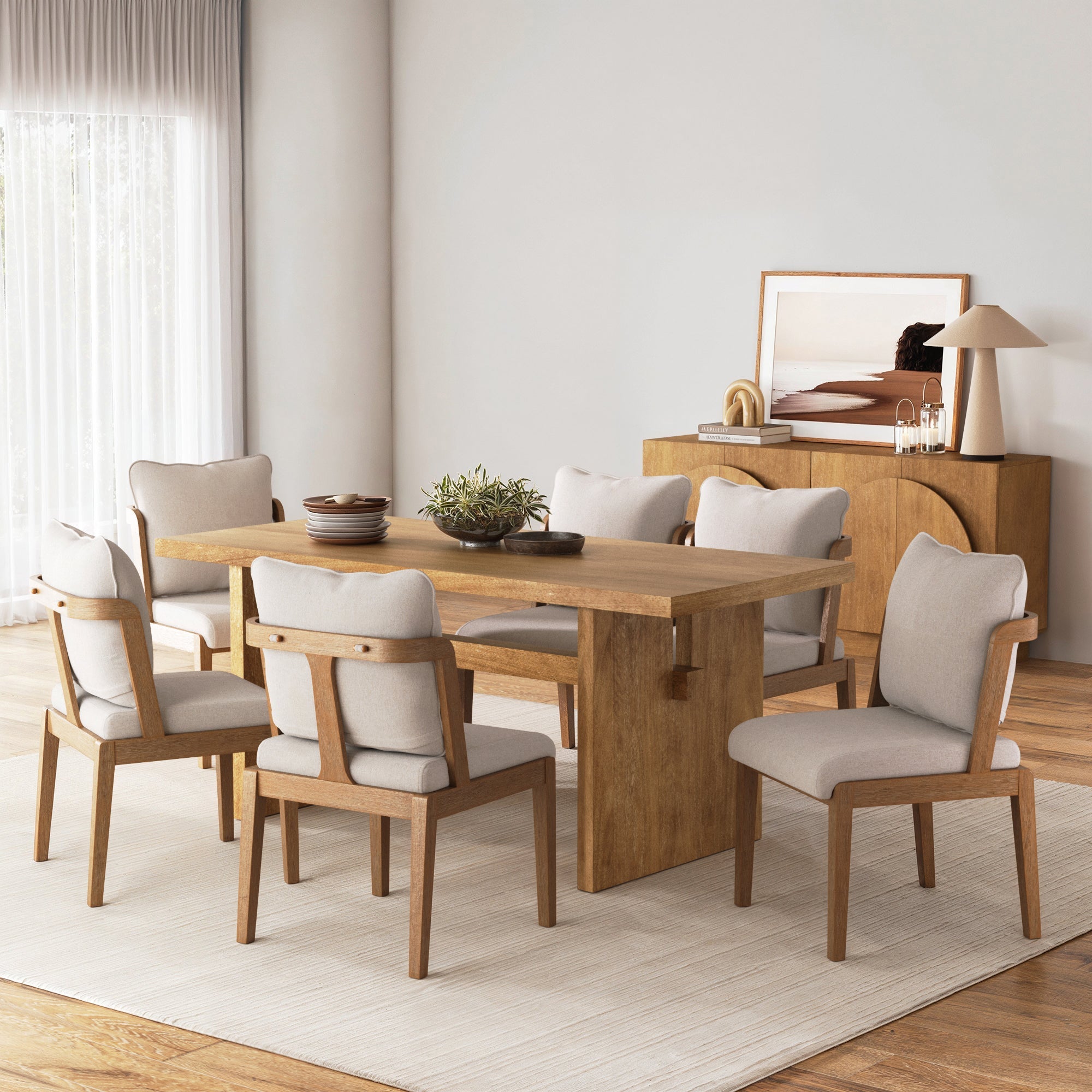 Scandinavian Dining Chair with Back Light Brown (Set of 6)