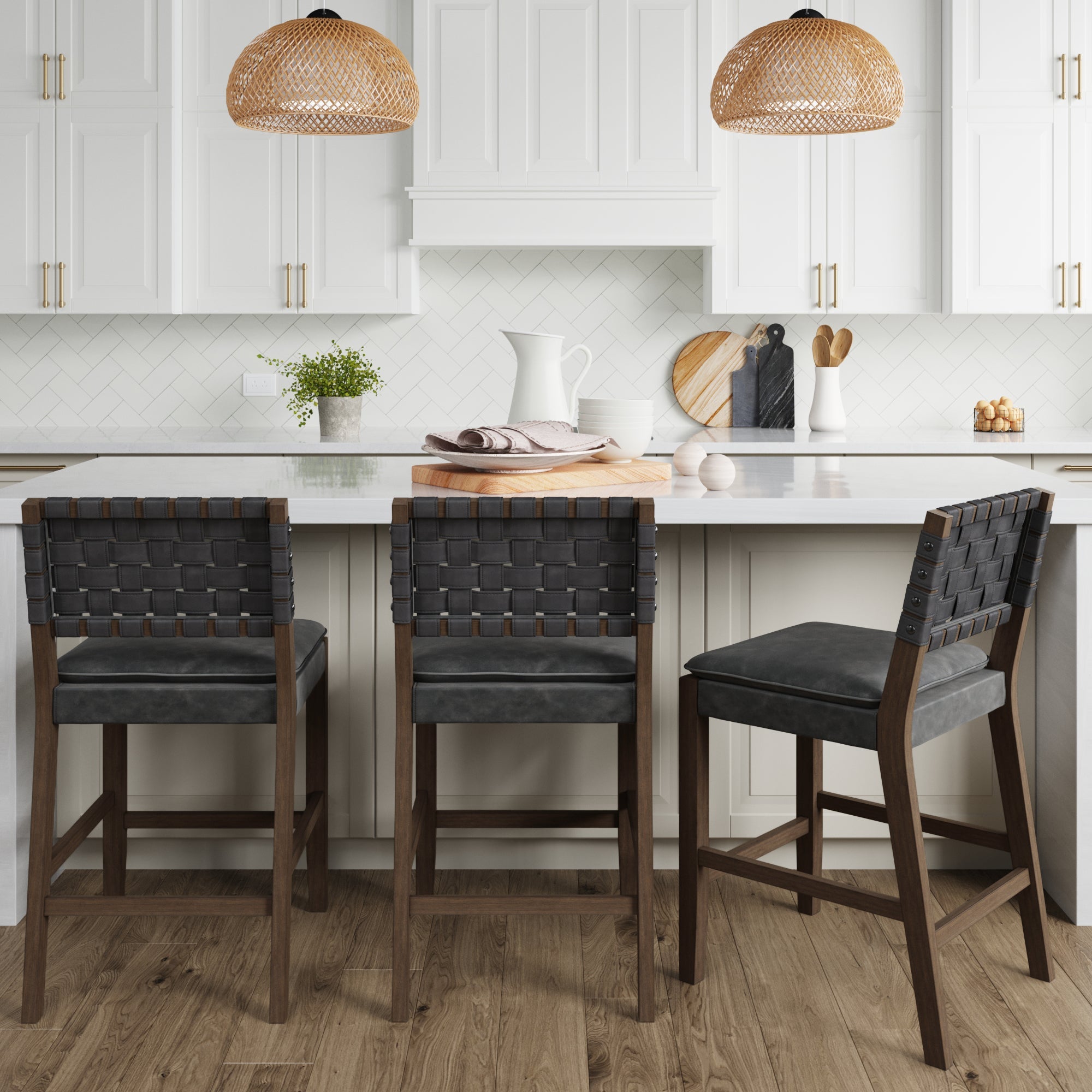 Faux Suede Woven Counter Height Bar Stools Black (Set of 3)