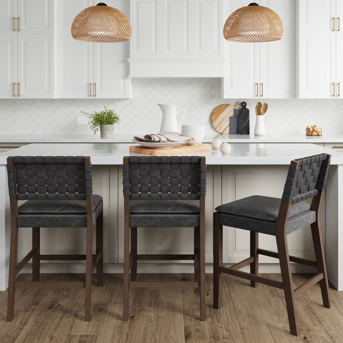Faux Suede Woven Counter Height Bar Stools Black (Set of 3)