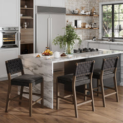 Faux Suede Woven Counter Height Bar Stools Black (Set of 3)