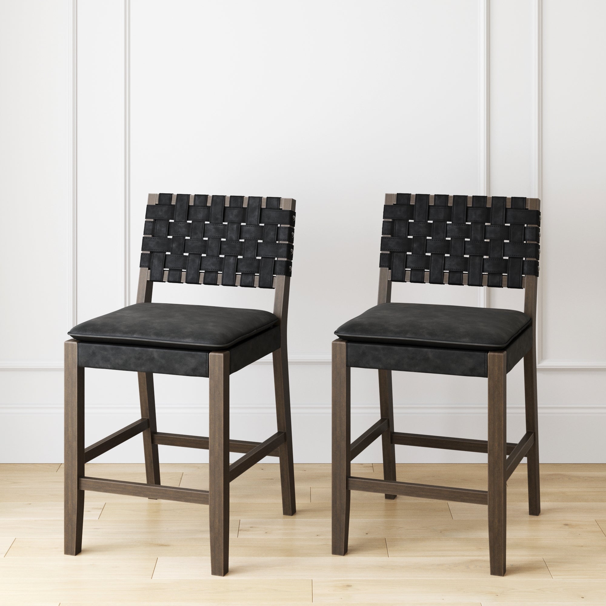 Faux Suede Woven Counter Height Bar Stools Black (Set of 2)