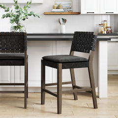 Faux Suede Woven Counter Height Bar Stool Black
