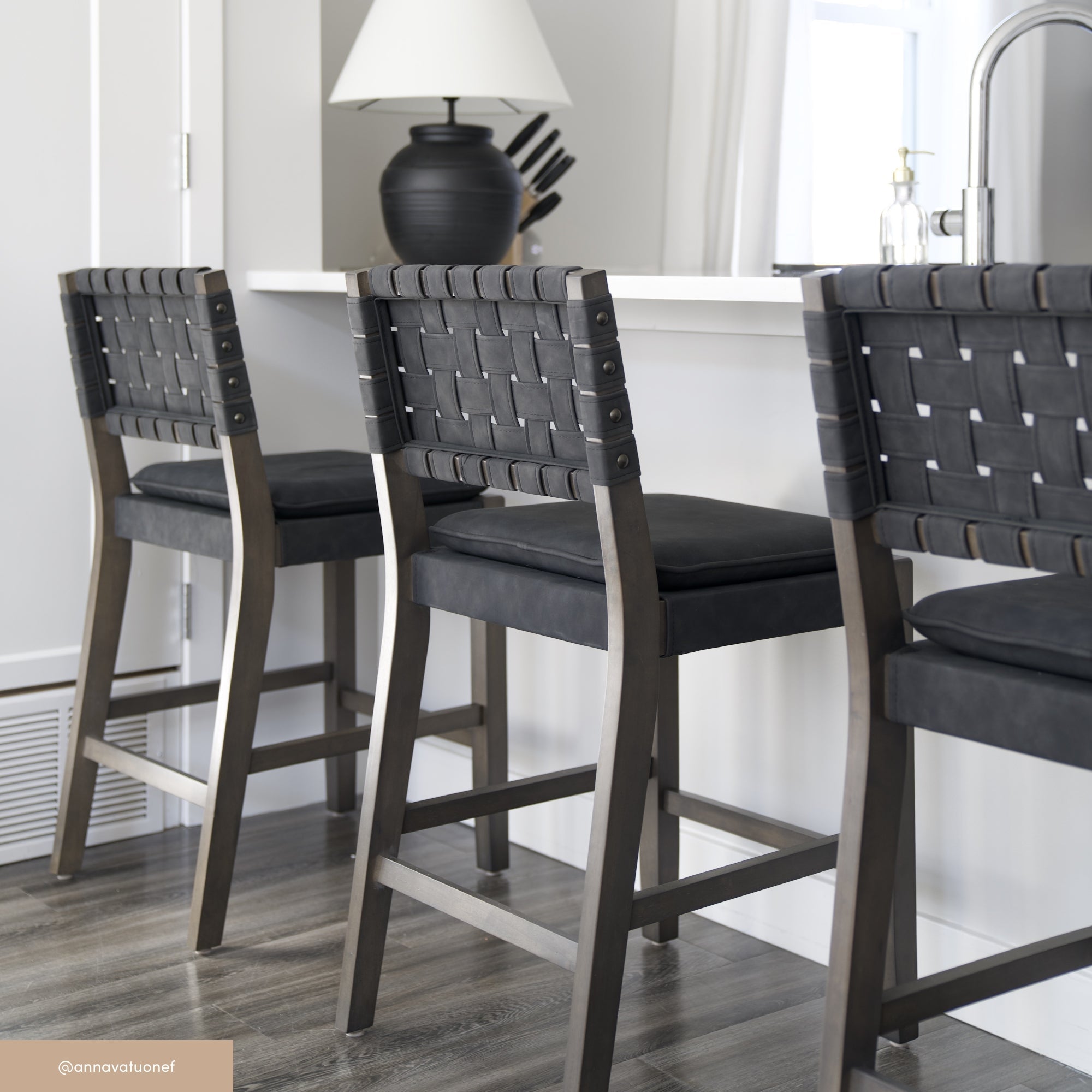 Faux Suede Woven Counter Height Bar Stools Black (Set of 4)