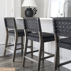 Faux Suede Woven Counter Height Bar Stools Black (Set of 2)