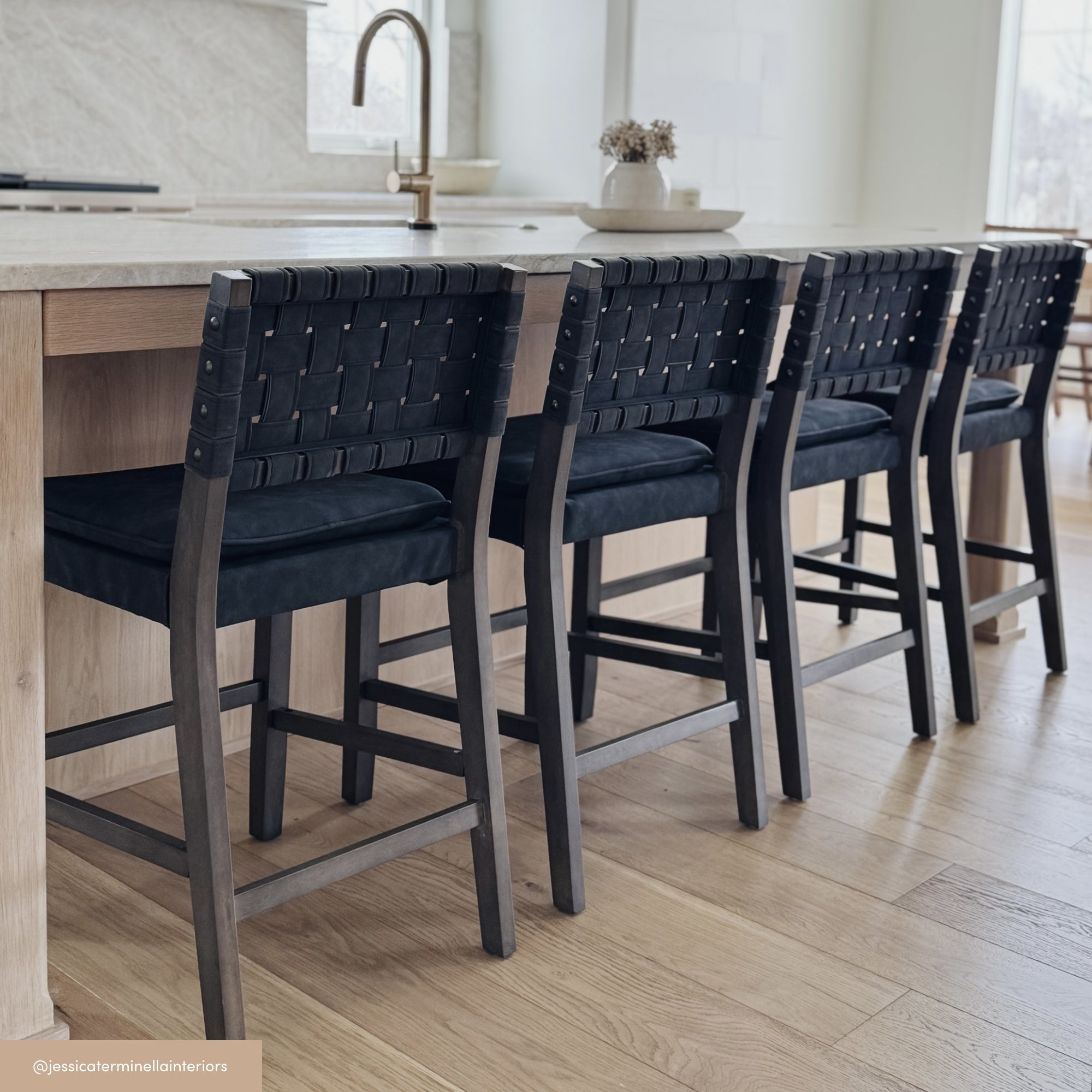 Faux Suede Woven Counter Height Bar Stools Black (Set of 3)