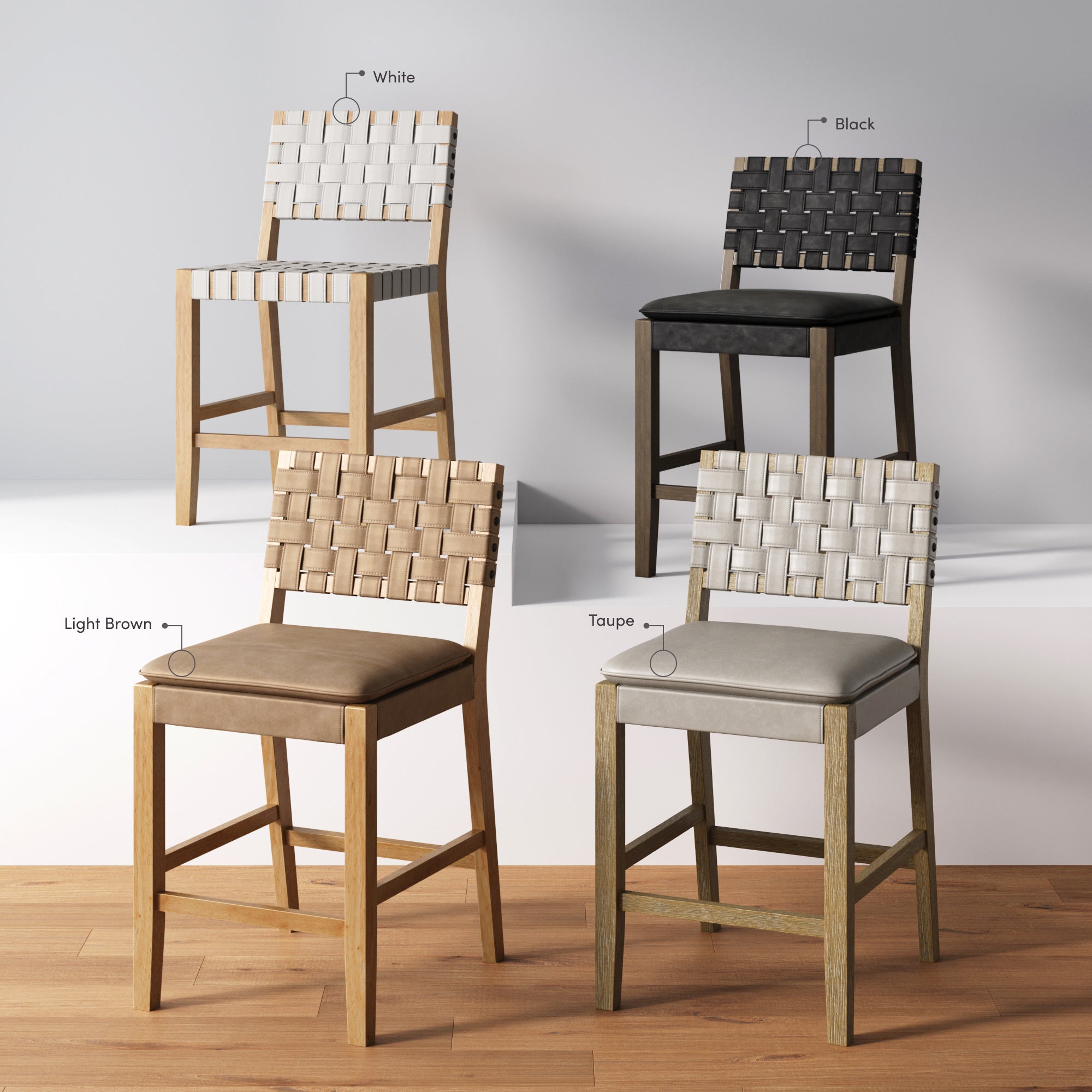 Faux Suede Woven Counter Height Bar Stools Black (Set of 2)