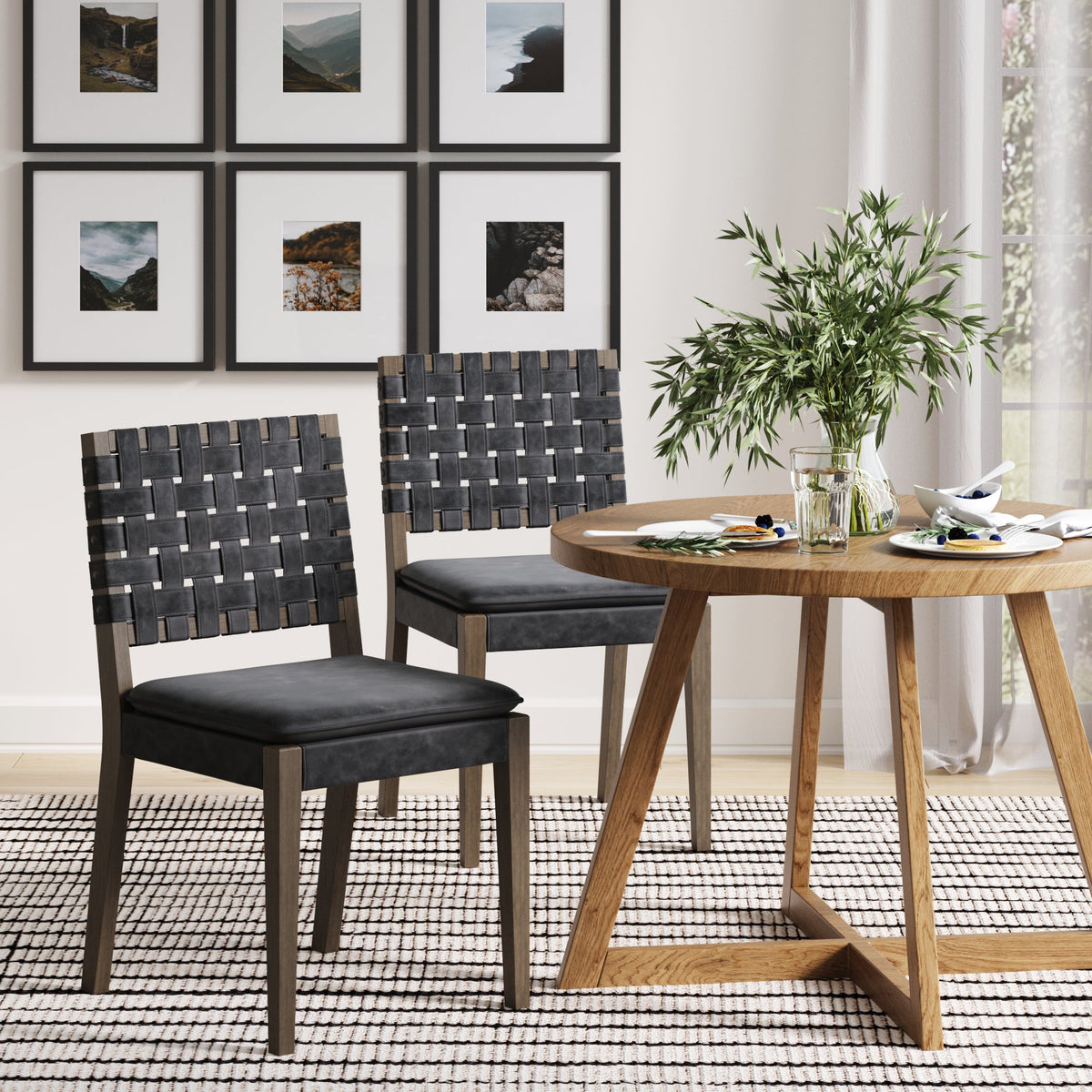 Faux Suede Dining Chair Black (Set of 2)