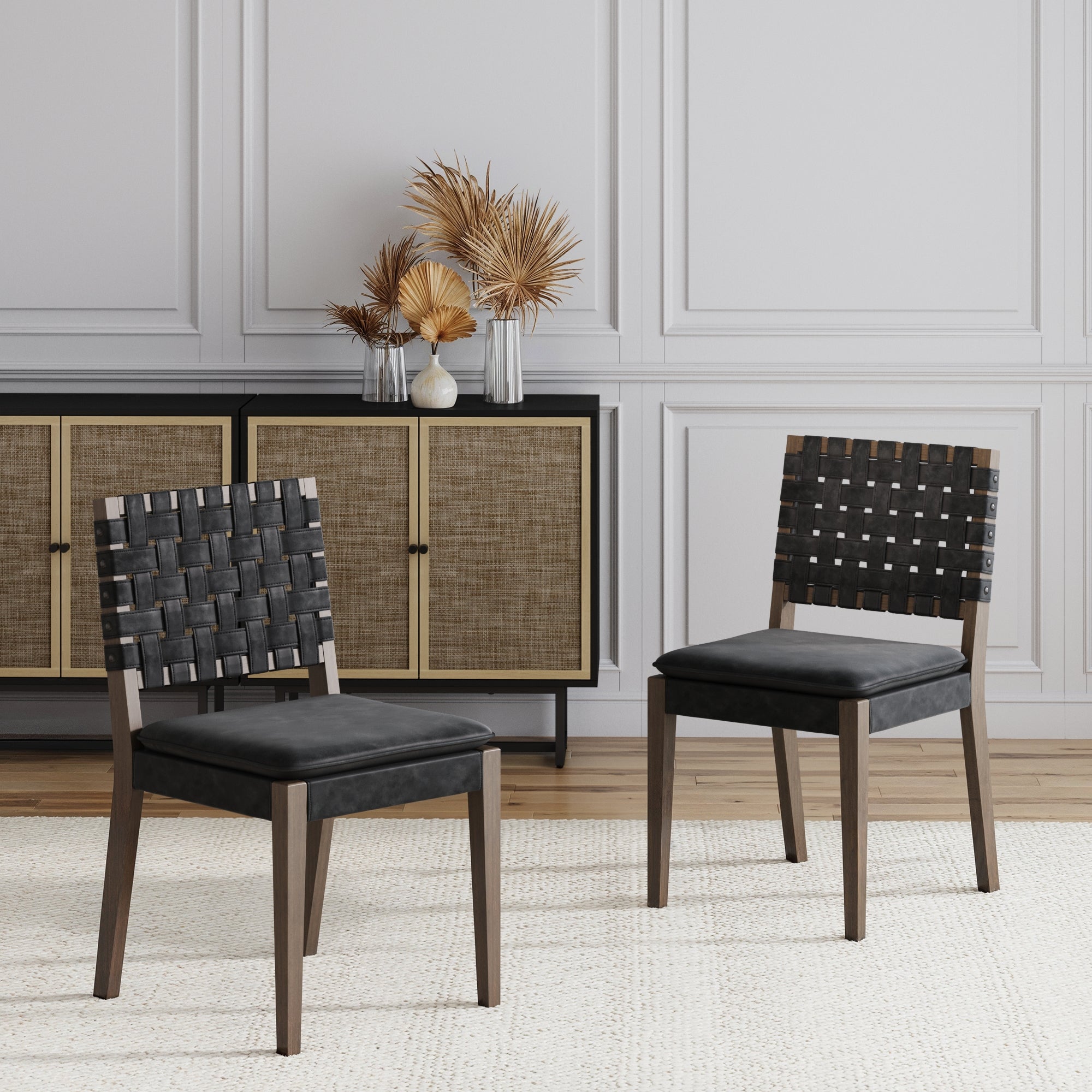 Faux Suede Dining Chair Black (Set of 2)