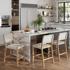 Faux Leather Woven Counter Height Bar Stools White (Set of 3)