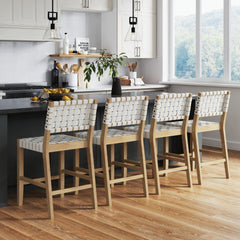 Faux Leather Woven Counter Height Bar Stools White (Set of 4)