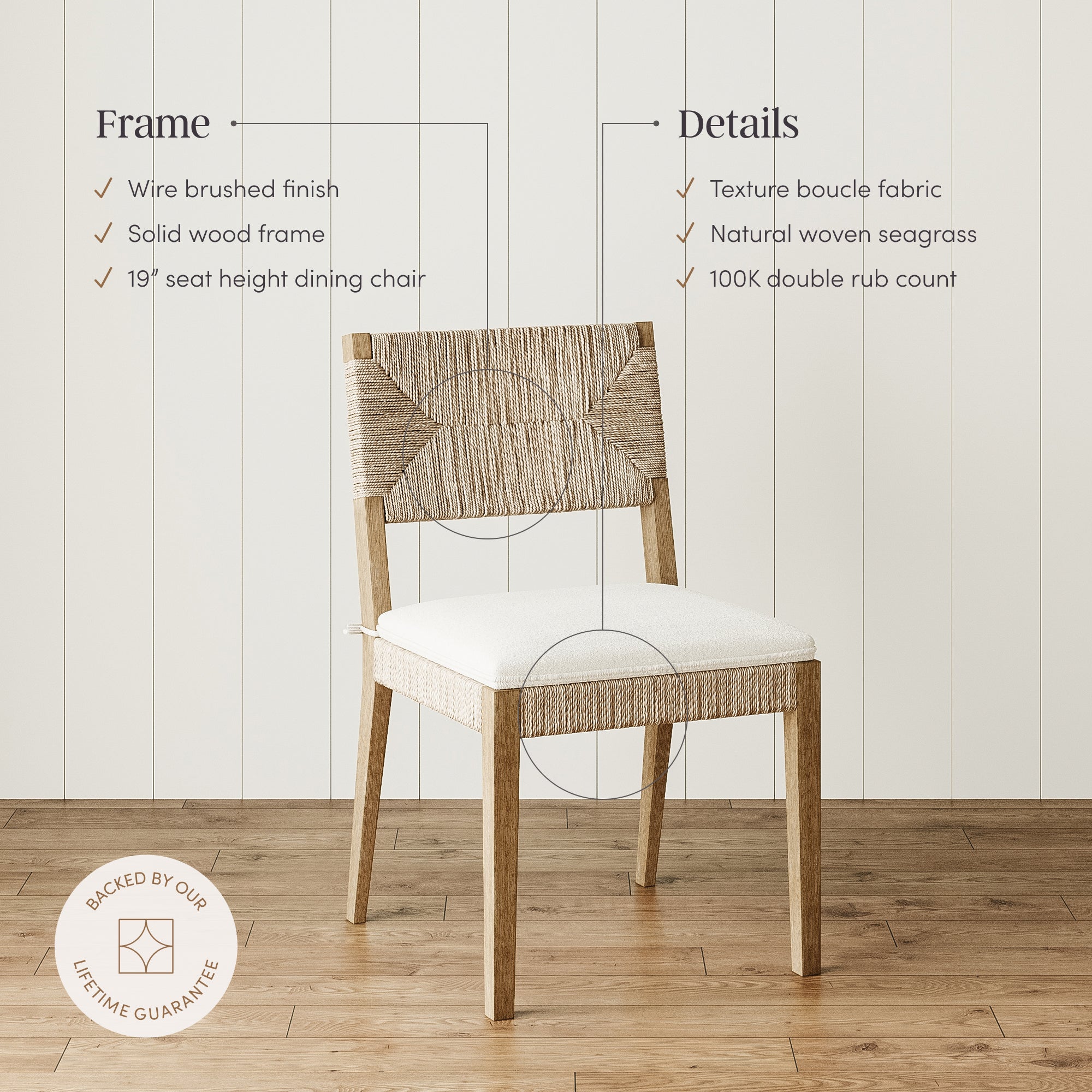 Boucle & Seagrass Dining Chair Light Brown