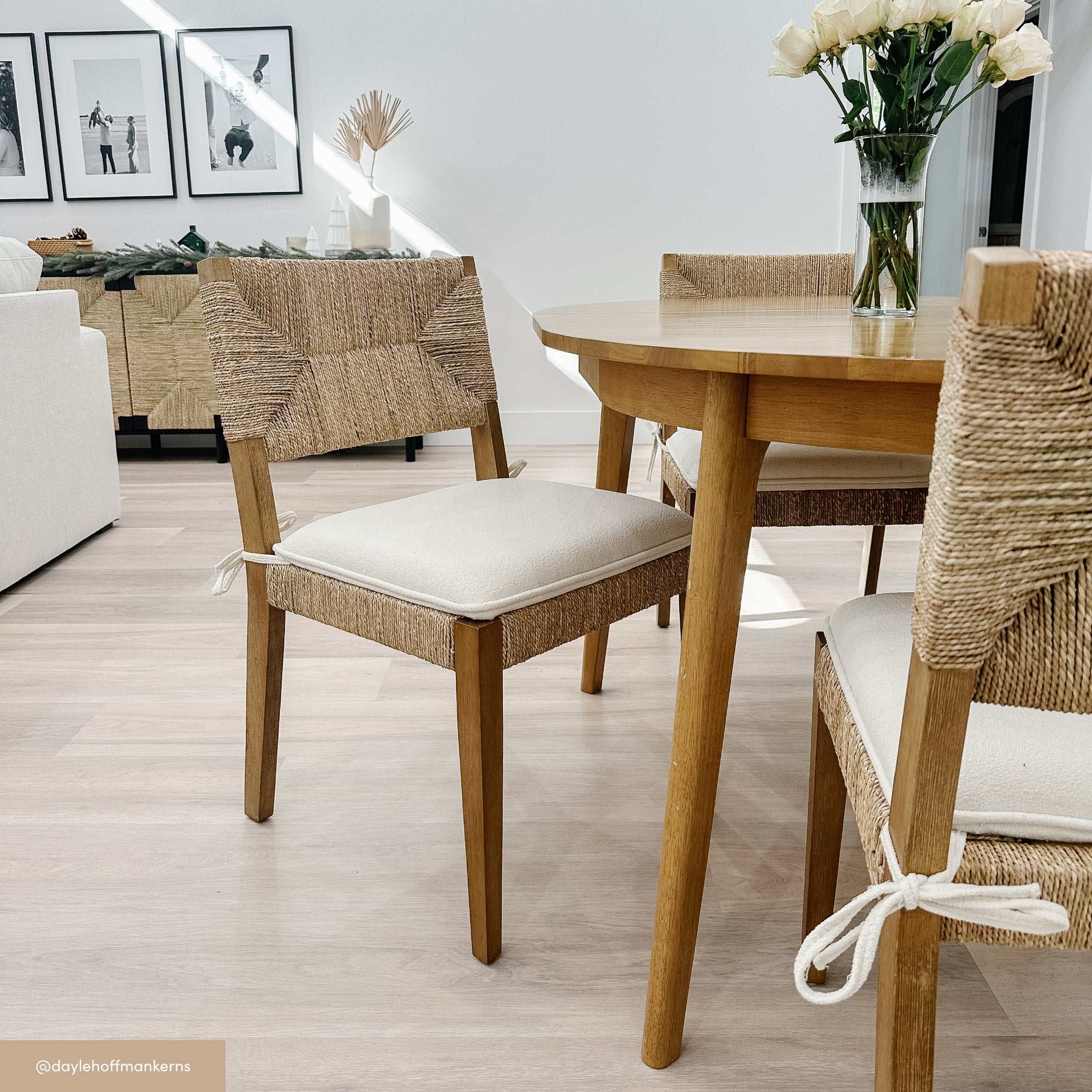 Boucle & Seagrass Dining Chair Light Brown